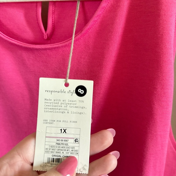 A New Day • NWT Pink Barbiecore Ruched Side Midi Dress 1X Summer Sleeveless - Picture 6 of 11